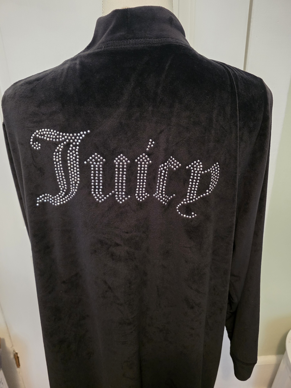 Juicy Couture Black Velour Rhinestone Logo Robe